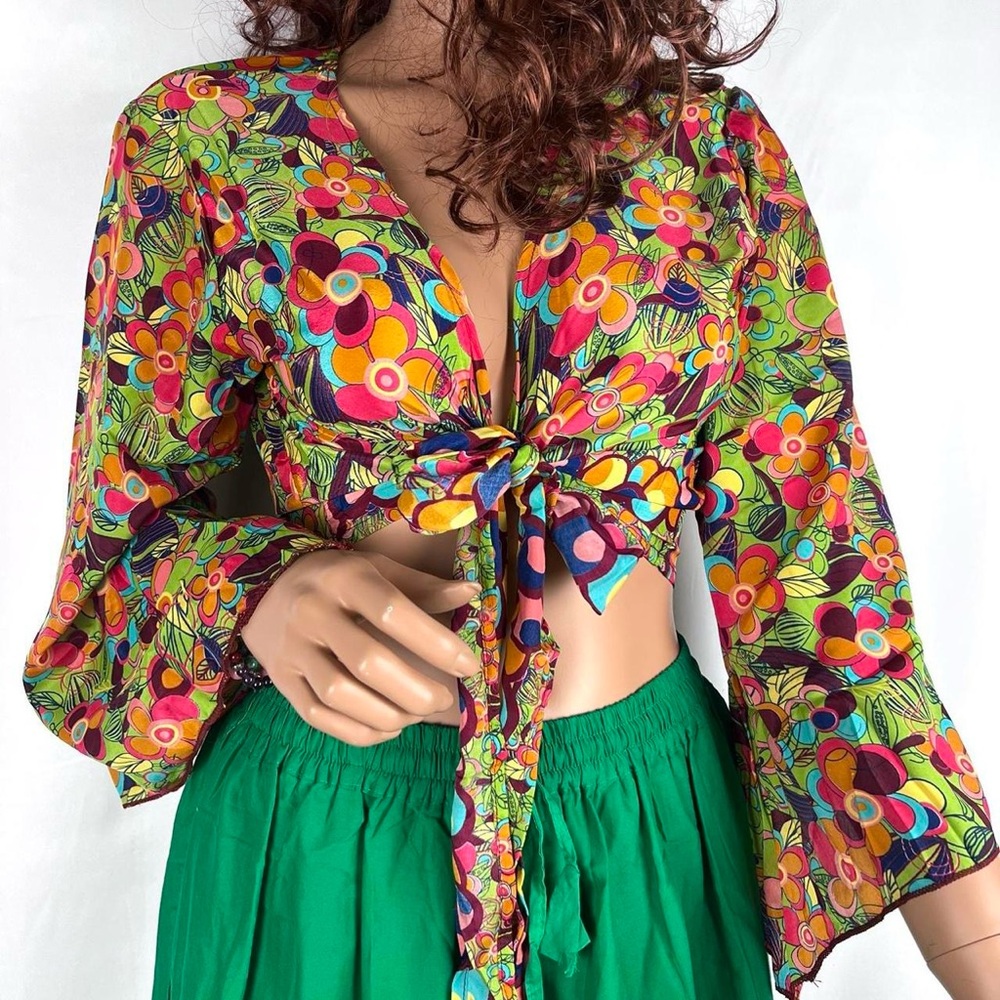Bell Sleeves Open Front Tie Bohemian Blouse
